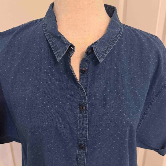 Madewell Denim Swiss Dot Short Sleeve Button Down Top Size L - Picture 2 of 6